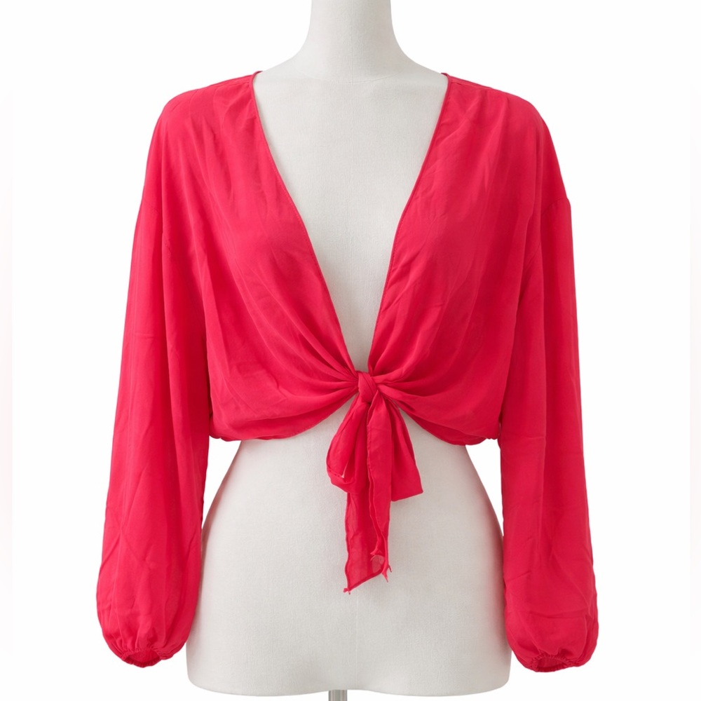 Chic pink Tie-Front Blouse